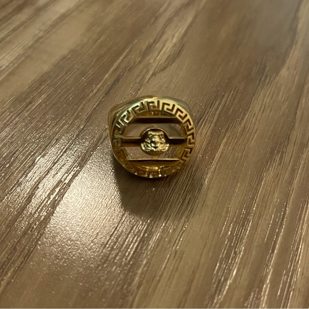 Versace Gold Medusa Logo Ring, Size 19